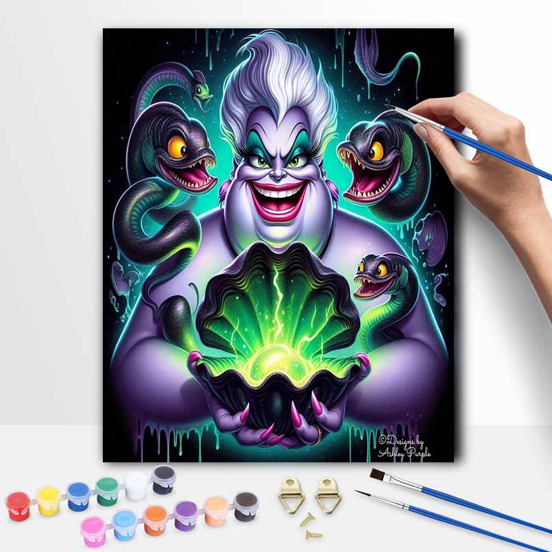 Disney Ursula Sea Witch Oil Painting Kit Home Bedroom Wall Decor Handmade Gift Art Crafts Painting Canvas Fun Glowing Magic Decor