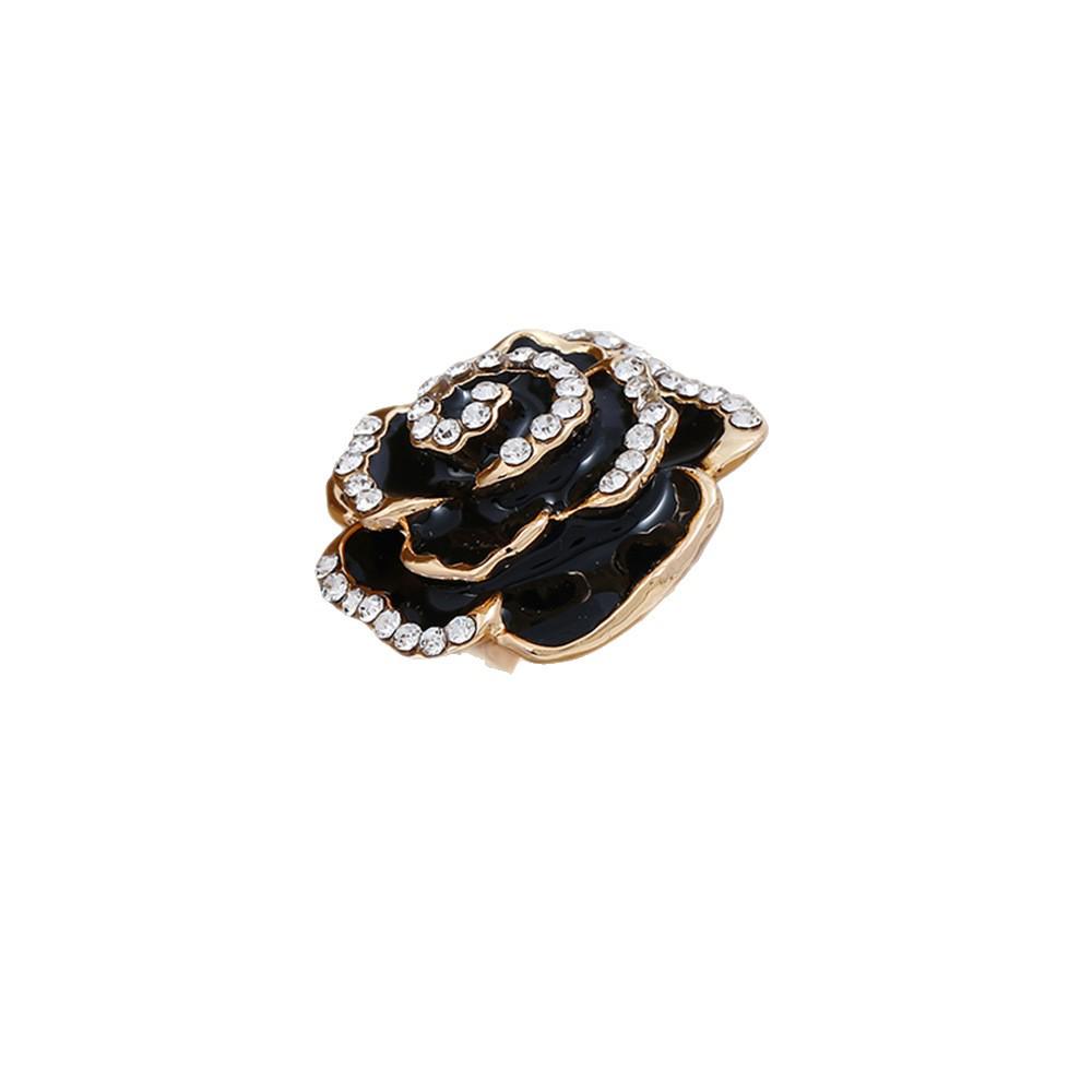 Adjustable Alloy Flower Ring with Drip Glaze & Rhinestones - European & American Creative Design for Women