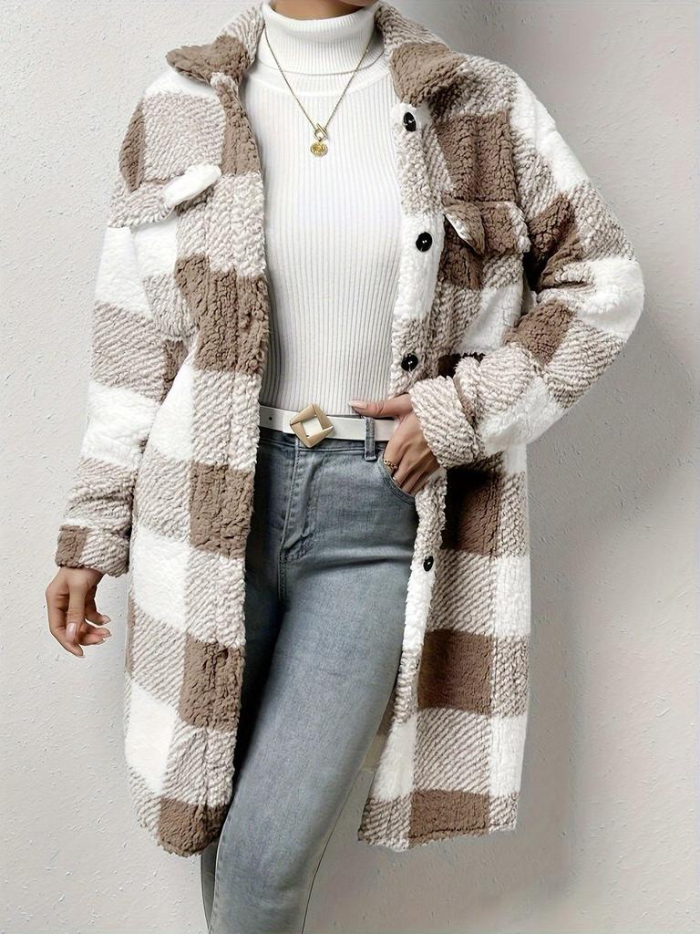 Women's Double-Sided Plush Plaid Lapel Cardigan Coat - Autumn/Winter Collection