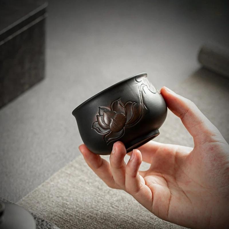 Hand-Carved Purple Clay Tea Cup - Premium Kung Fu Ceramic Master Cup for Zen Tea, Single Tea Bowl & Luxury Gifts