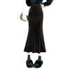 830 Composite Super Soft Black Gold Velvet High-Waist Fishtail Skirt - Women's Retro Slimming Mid-Length Hip-Hugging Skirt