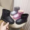 Mädchen Winter Schneestiefel 2026 Kinder Glitzernd Flach Knöchel Warm Fleecegefüttert Gummisohle Schule Outdoor