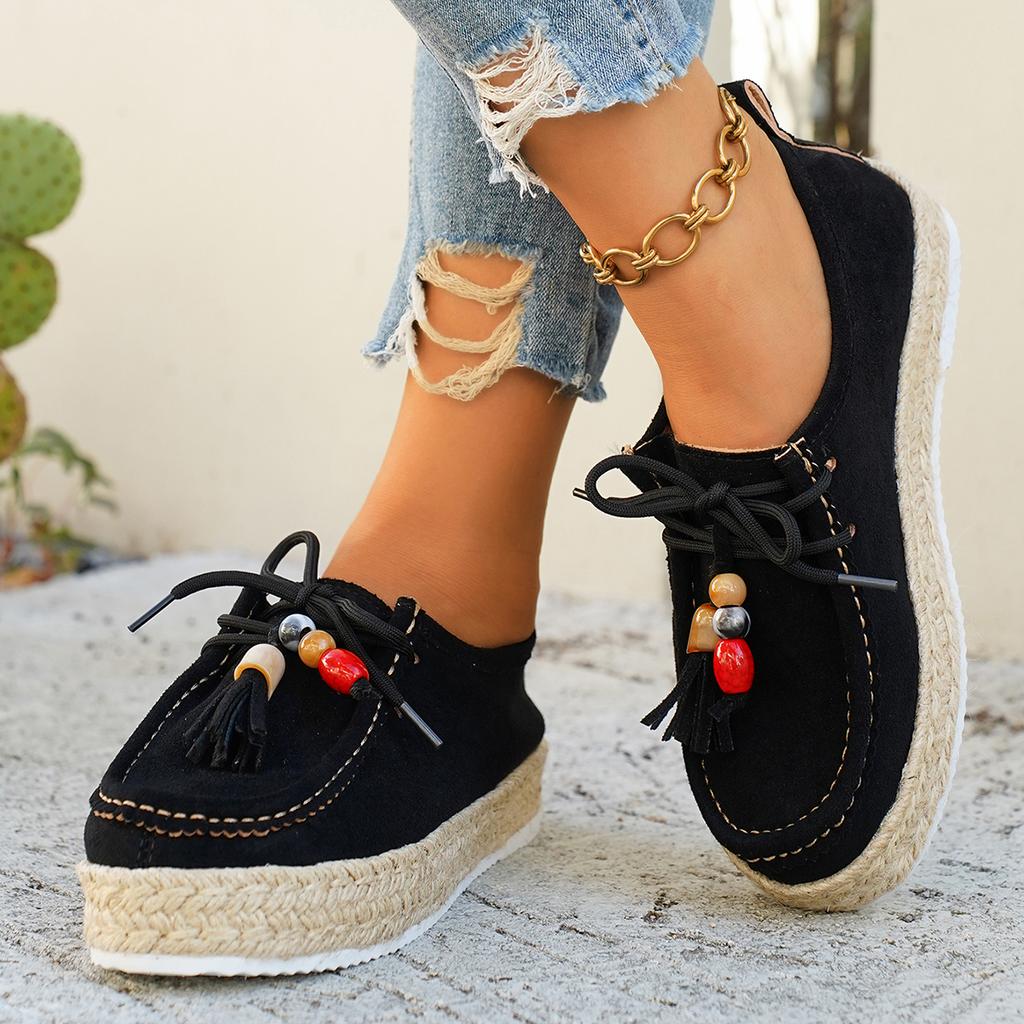 Fashion 2025 Women Sneakers Slip-On Soft Style Flats Lace Up Casual Comfortable Shoes Autumn Anti-slip Grass weaving women shoes