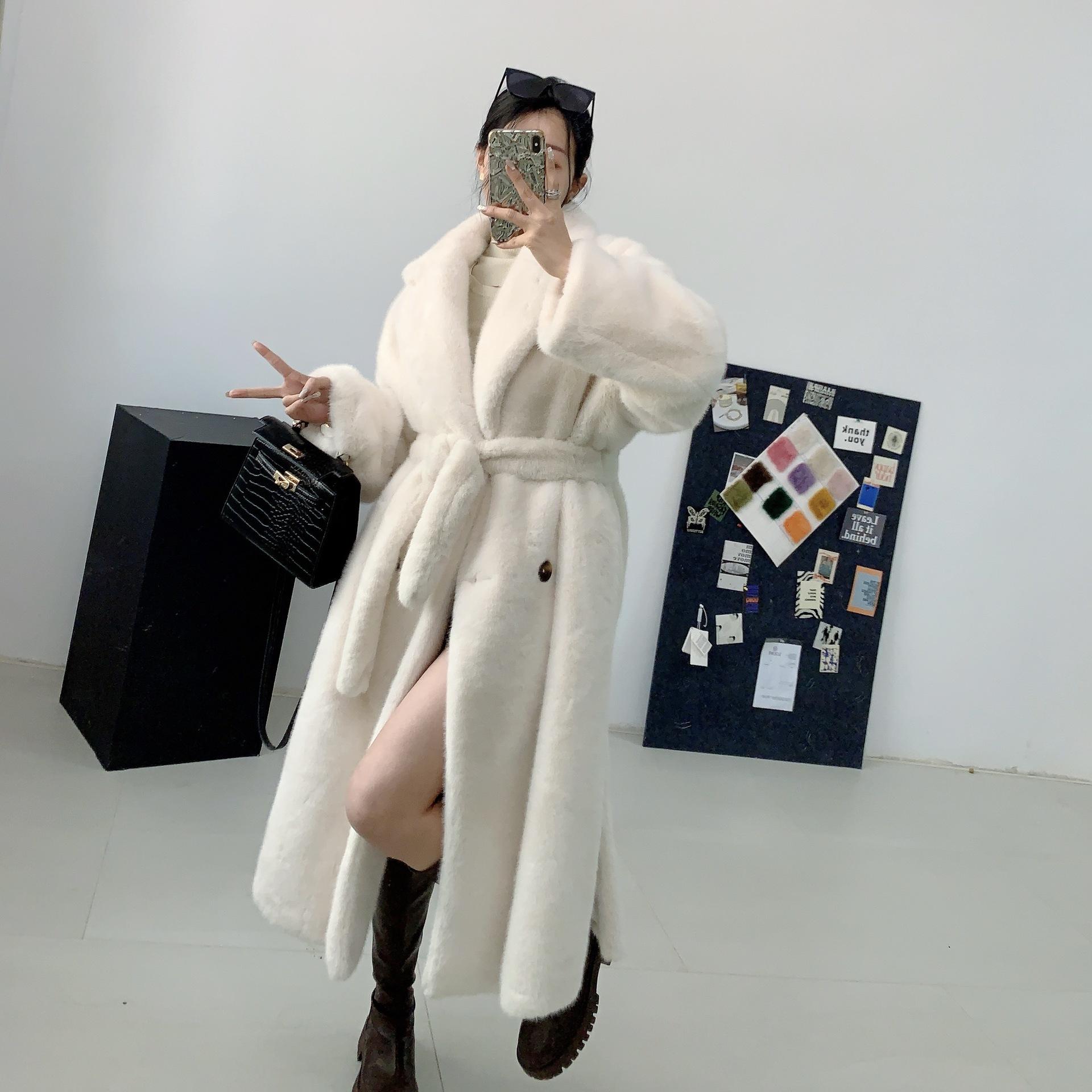 Меховая цельная шуба средней длины с воротником из искусственной норки для женщин 2XL — фото 3