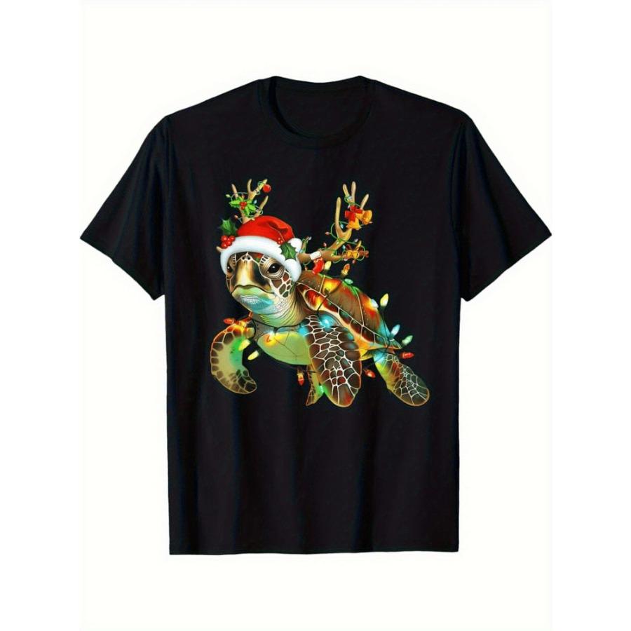 Christmas Sea Turtle Santa HatLights GraphicFestive with Candy canes100 cotton Oneck short sleeve printed mens Tshirt S