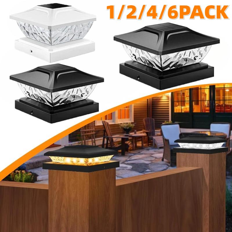 Solar Post Lamp 3000K 6000K IP65 Waterproof Outdoor Garden Fence Pillar Head Light for Villa Gate Yard Landscape Decor Column Lamp
