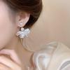 Elegant High-End French Pearl Earrings with White Petal Design - Perfect for a Fairy Vacation Style