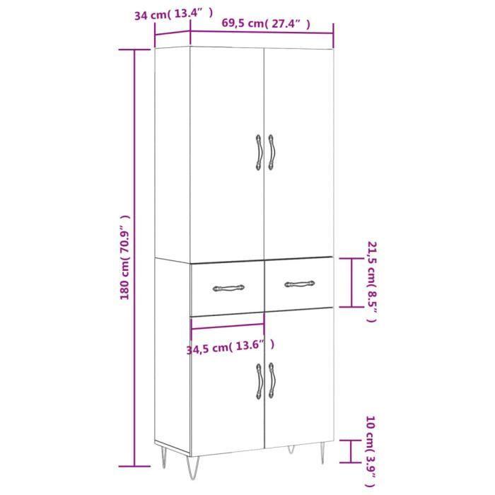 VidaXL Highboard White 69.5x34x180 Cm Engineered Wood 3198177