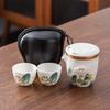 High-end Hand-painted Suet Jade Porcelain Travel Tea Set, One Pot and Four Cups of Boutique Teapot Teacup Outdoor Portable Gifts