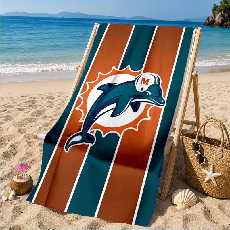 Dolphins Team Logo Artwork Beach Towel, Microfiber Beach Towel, Perfect For Pool, Beach, Travel, Home Decor Beach Party Fan gifts