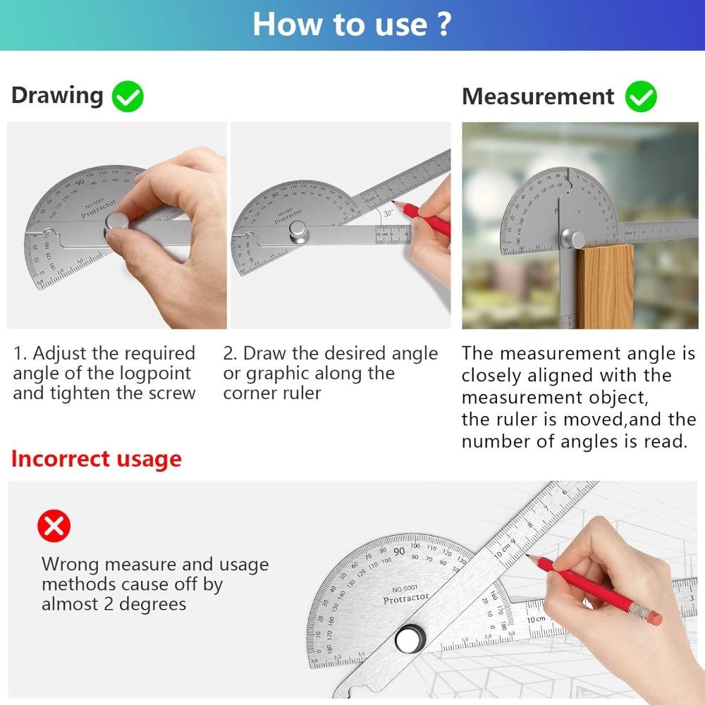 Two Arm Angle Finder 0-180 Degrees Protractor Angle Finder Measure Tool Protractors  Work