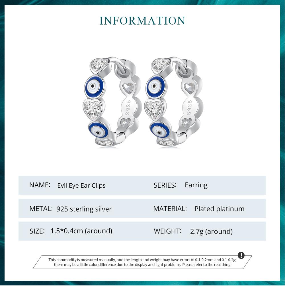 BAMOER 925 Sterling Silver Blue Evil Eye Ear Buckles Heart-shaped Zircon Hoop Earrings for Women Gift Fine Jewelry