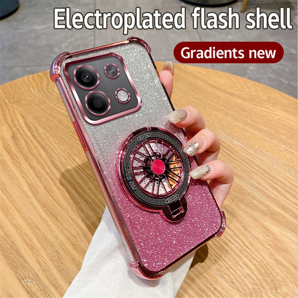 Shockproof Phone Case For Xiaomi Redmi Note 14 Pro Plus 14C 4G 5G 14T POCO X7 Pro Rotate Gyroscope Stand Gradient Glitter Cover