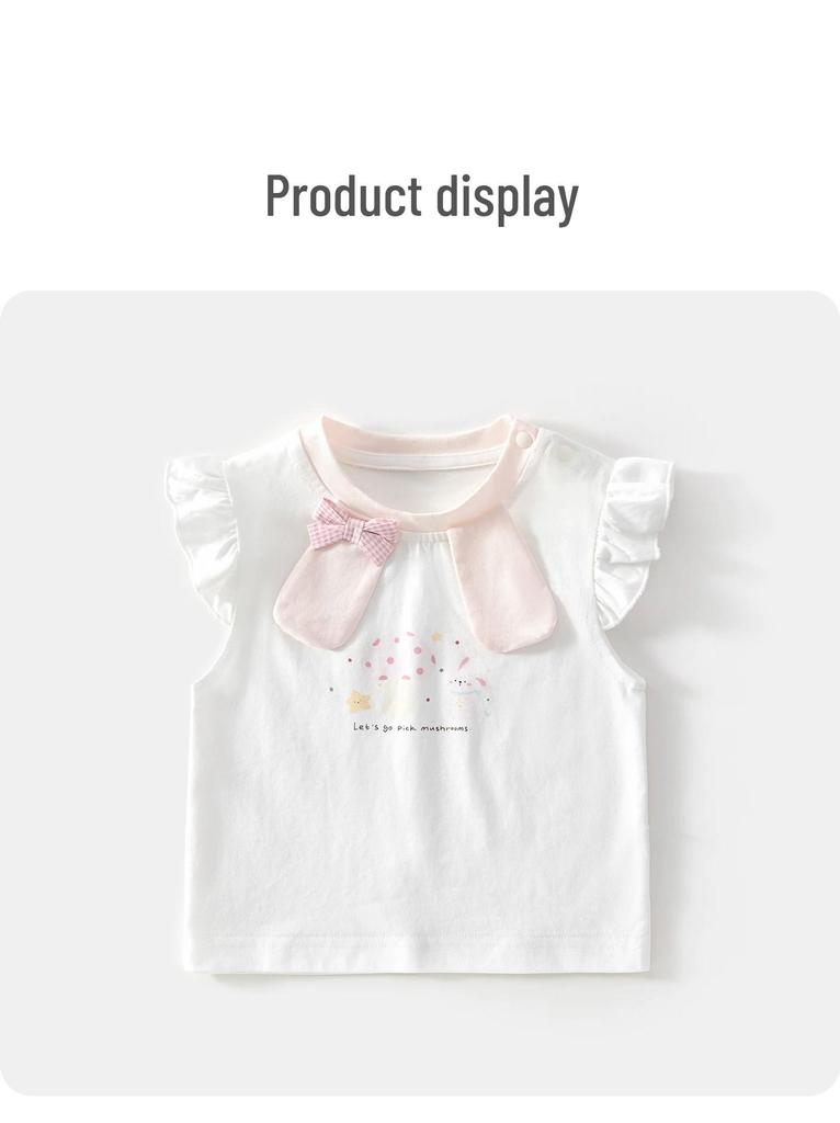 New Arrival: Girls' Cute Rabbit Two-Piece Set - Short Sleeve & Shorts, Breathable Cotton Gauze Summer Outfit