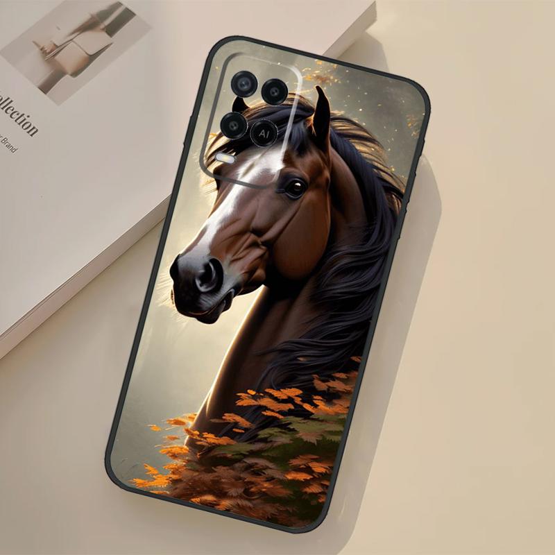 Animal Majestic Painting Horse Case For Oppo A17 A57 A77 A74 A54 A94 A78 A98 A18 A60 A80 A40 A38 A58 A96 A76 A16 A15 A5 Pro