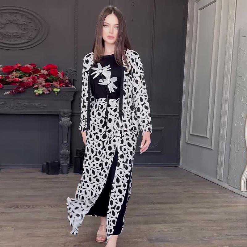 2024 Autumn Women's Fashion Print Casual Top and Skirt/Pants Set