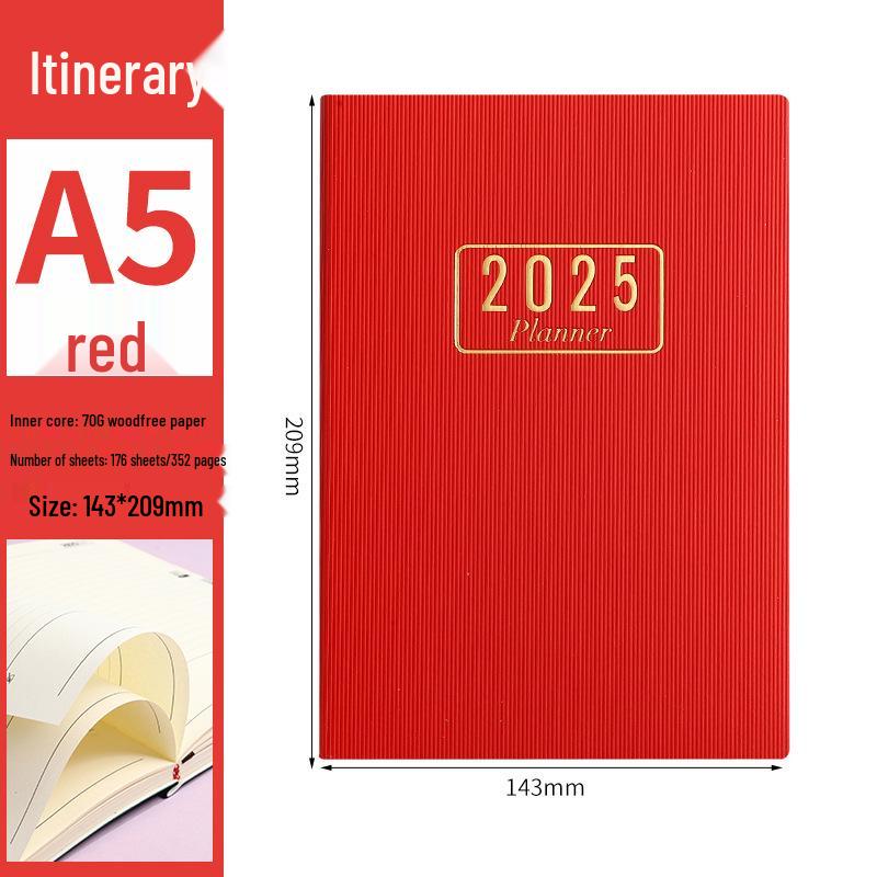 2025 A5 Thickened English Daily Planner Agenda Calendar Book
