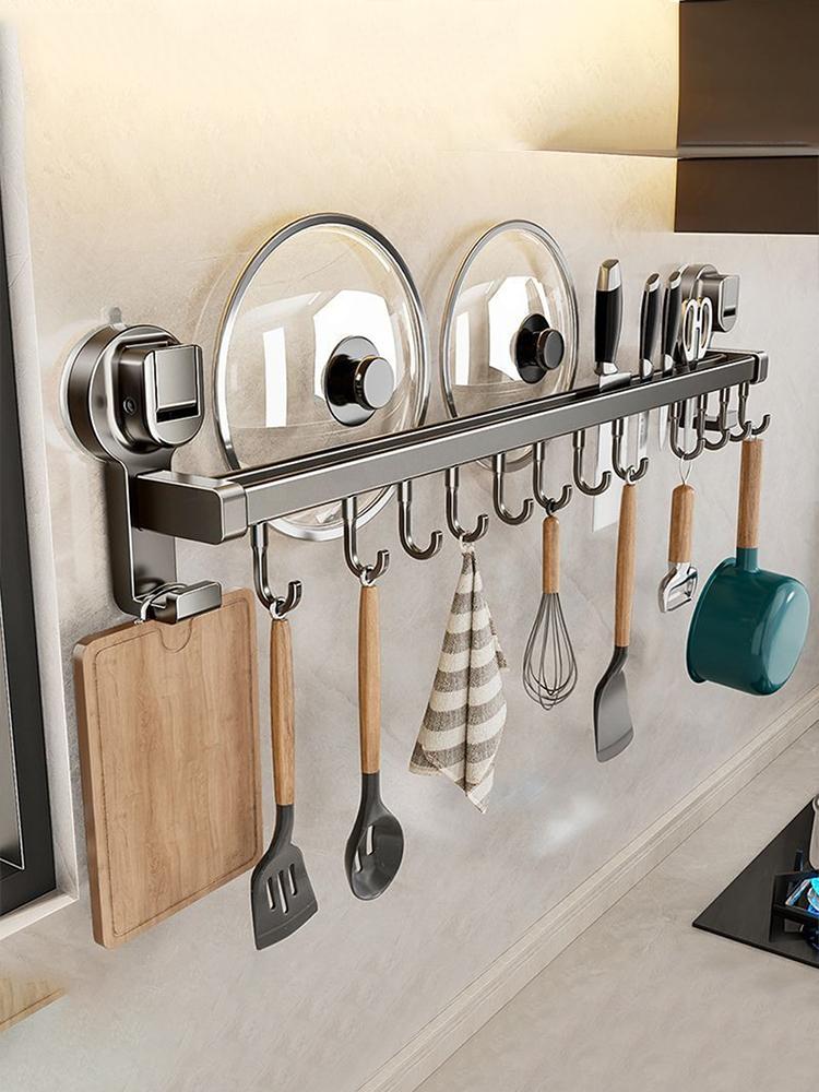 Kitchen Organizer Wall Mounted Kitchen Hook Rack Self Adhesive Rail Kitchen Utensils Rack for Kitchen Utensil Accessories