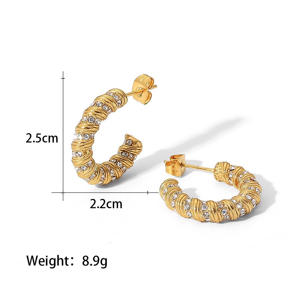 Retro Inlaid Zircon Stainless Steel Earrings Creative Temperament Light Luxury High Sense Women's Stud Earrings