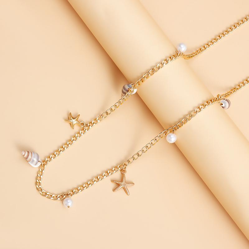 Hot Selling Monolayer Starfish Shell Pendant Hollow Out Alloy Waist Chain Beach Bikini Body Chain