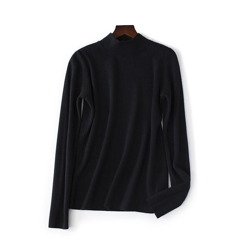 Black Knitted Bottoming Shirt Women's Spring and Autumn New Slim-fit Semi-turtleneck Long-sleeved Solid-color Inner Sweater