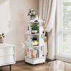 3 Layers Rotating Bookshelf Wood with Wheels Mobile with One Drawer Book Storage Organizer Lockable Casters Rotatable Bookshelf