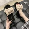 Black Bow-tied One-word Slippers for Women's Summer Wear, New Muffin Thick-bottomed Non-slip, Advanced Cool Slippers