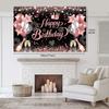 Pink Gold Black Happy Birthday Background Rose Gold Glitter Balloon Birthday Decoration Party Decor Home Photography Backdrop