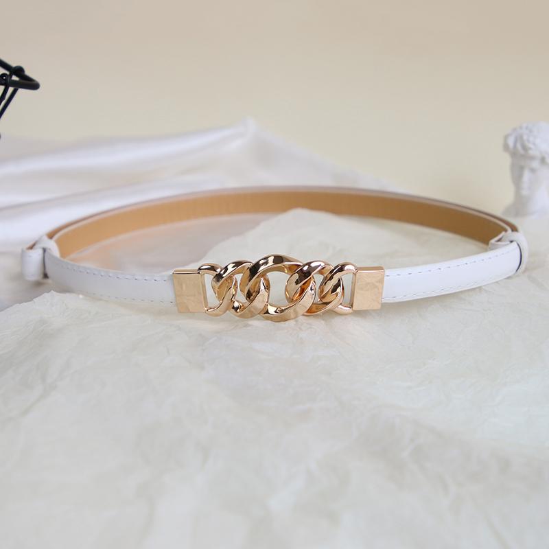 Metal Chain Buckle Belt For Women Lady Solid Color Thin PU Leather Adjustable Straps Jeans Pants Wild Decorative Waistband