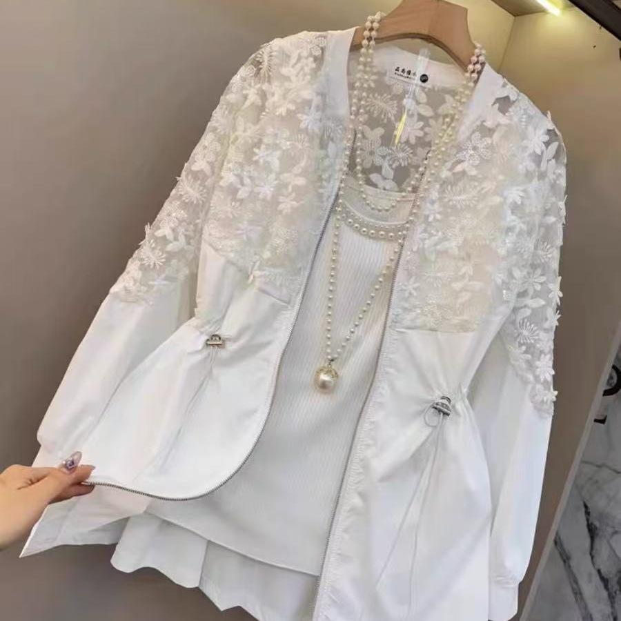 Giacca a vento antivento con protezione solare in pizzo patchwork 2026: Copricostume Sottile e Ampio Taglie Forti con Coulisse in Vita