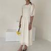 Mizqz Loose Fit Wrinkle Puff Shirring Long Dress With Back Button 3color