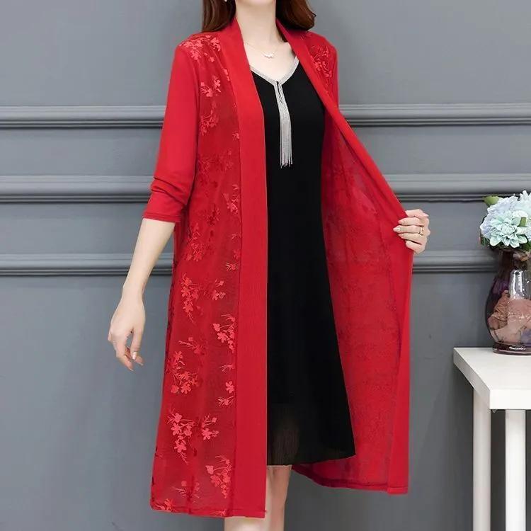 Damen Sommer Oberbekleidung Sonnenschutz Langarm Strickjacke mit Blumendruck Klimatisiertes Hemd Trenchcoat