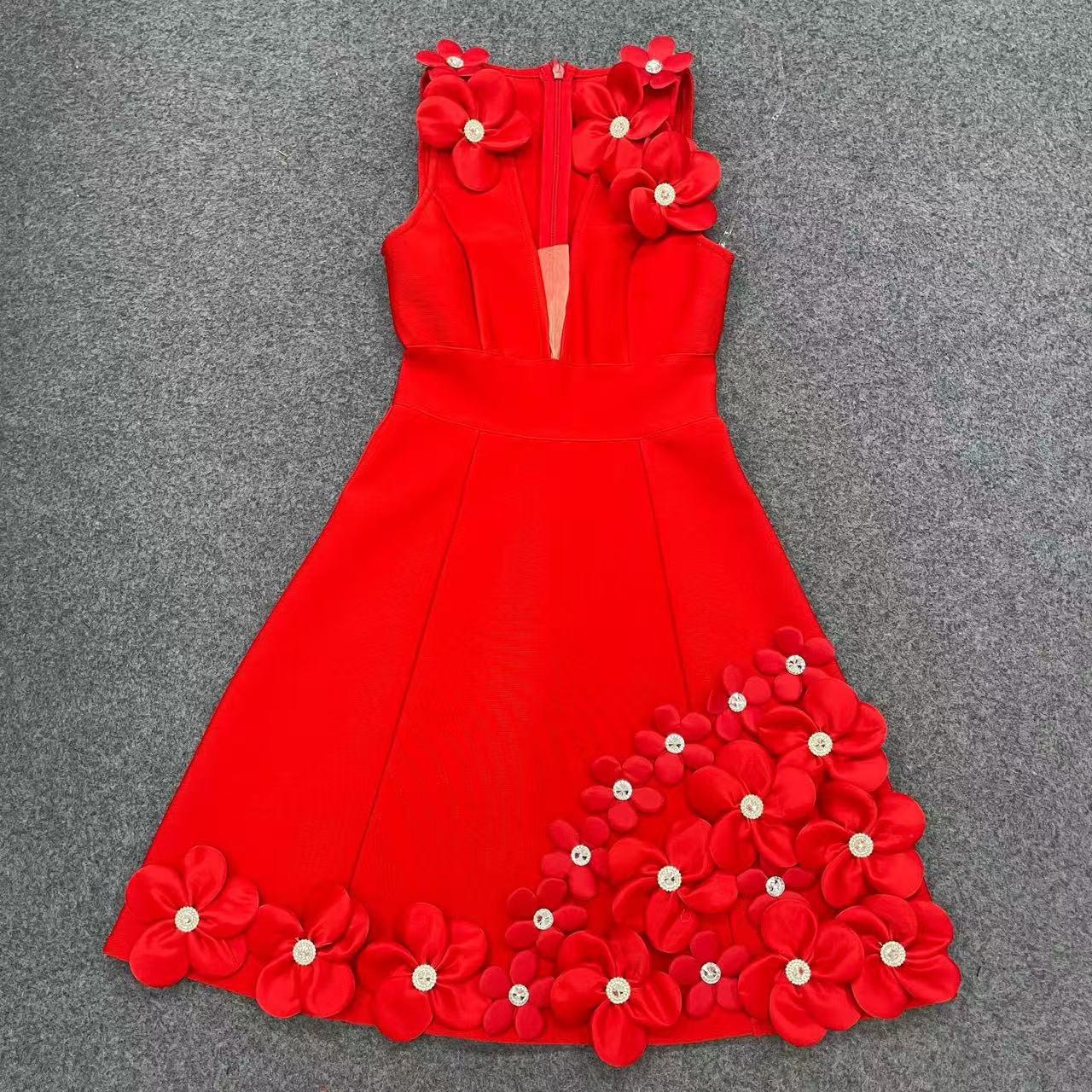 

2025 European-American Slim Fit Evening Dress, High Waist with 3D Floral Design Small