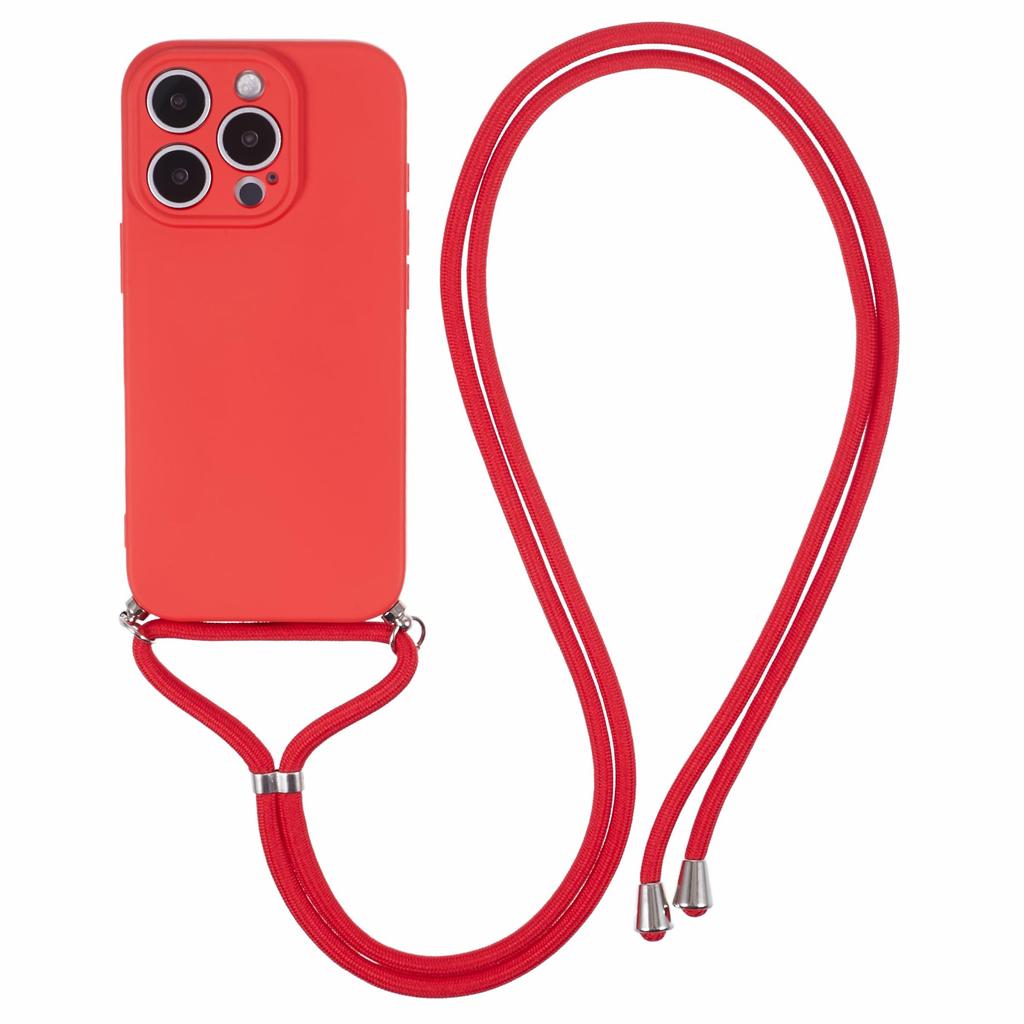 For iPhone 16 Pro Crossbody Case Flexible TPU Fiber Lining Anti-Shock Phone Cover