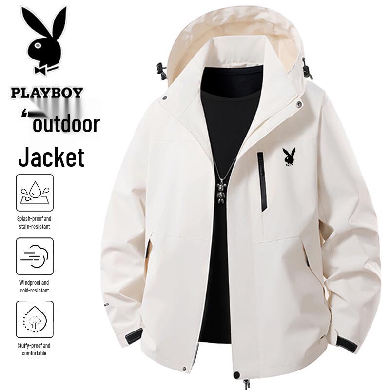 Мужская повседневная ветровка с капюшоном PLAYBOY M грязно-белый