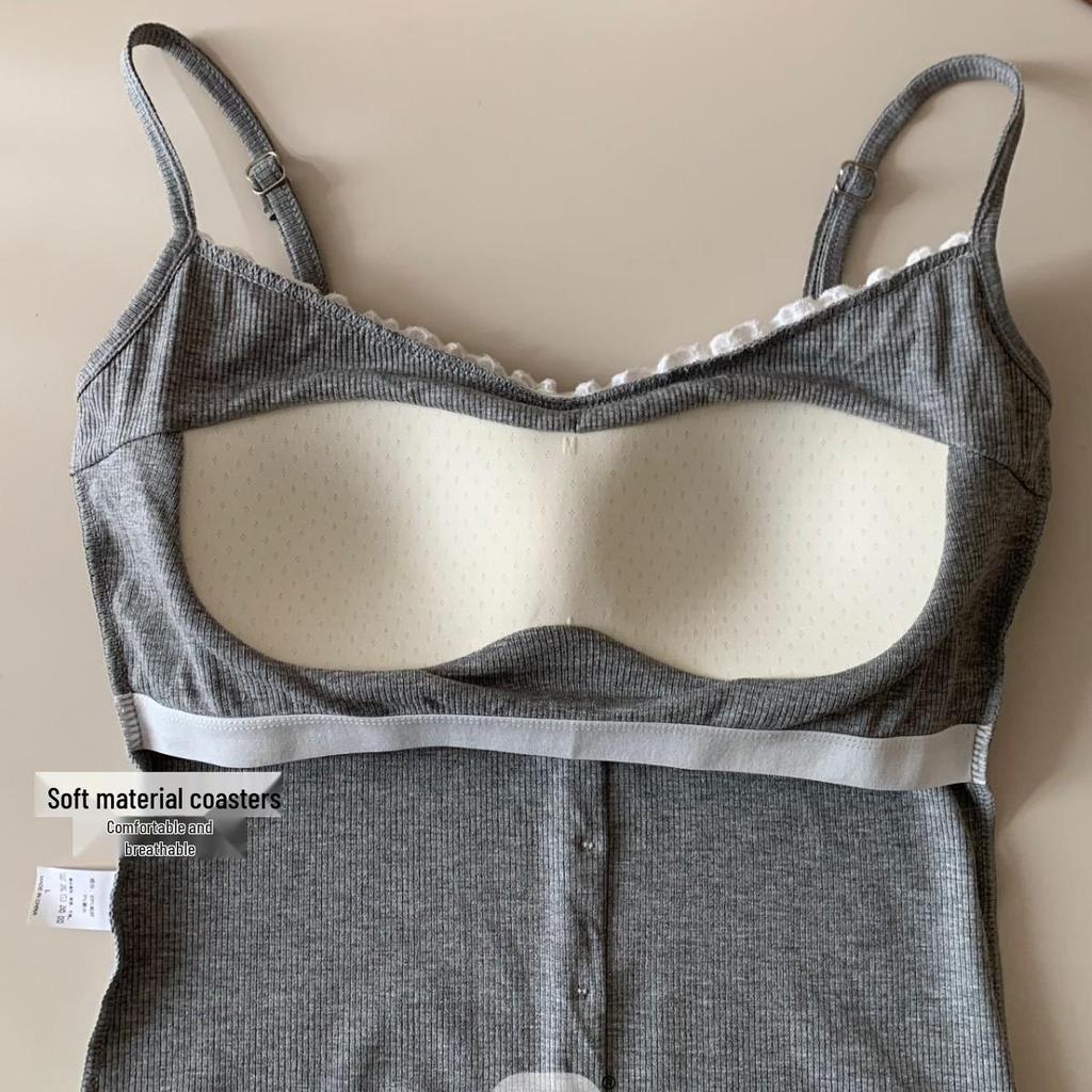 Spring Ribbed Cotton Doll Collar Lace Camisole - Slim Fit, Versatile Fashion Top