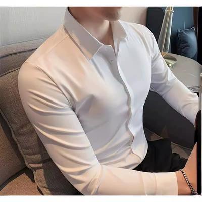 Stretch Silk White Shirt Men's Long-sleeved Non-iron Solid Color Breathable Casual Slim Business Men's Shirt