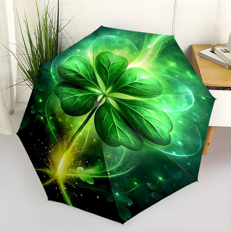 1pc Lucky Green Clover Umbrella with Plastic Handle,Vibrant Cartoon Pattern,Multi-functional UmbrellaPT112
