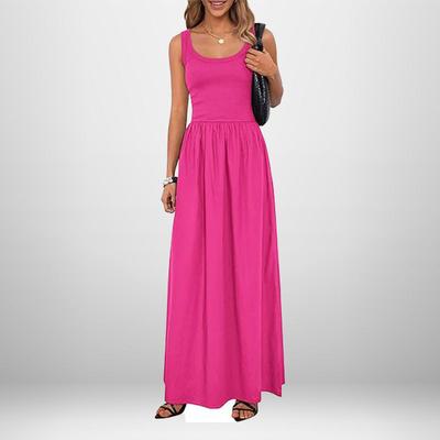 Dresses for Women Fashion Sundress Casual Sleeveless Long Dresses Patchwork Knit Racerback Flowy Dress