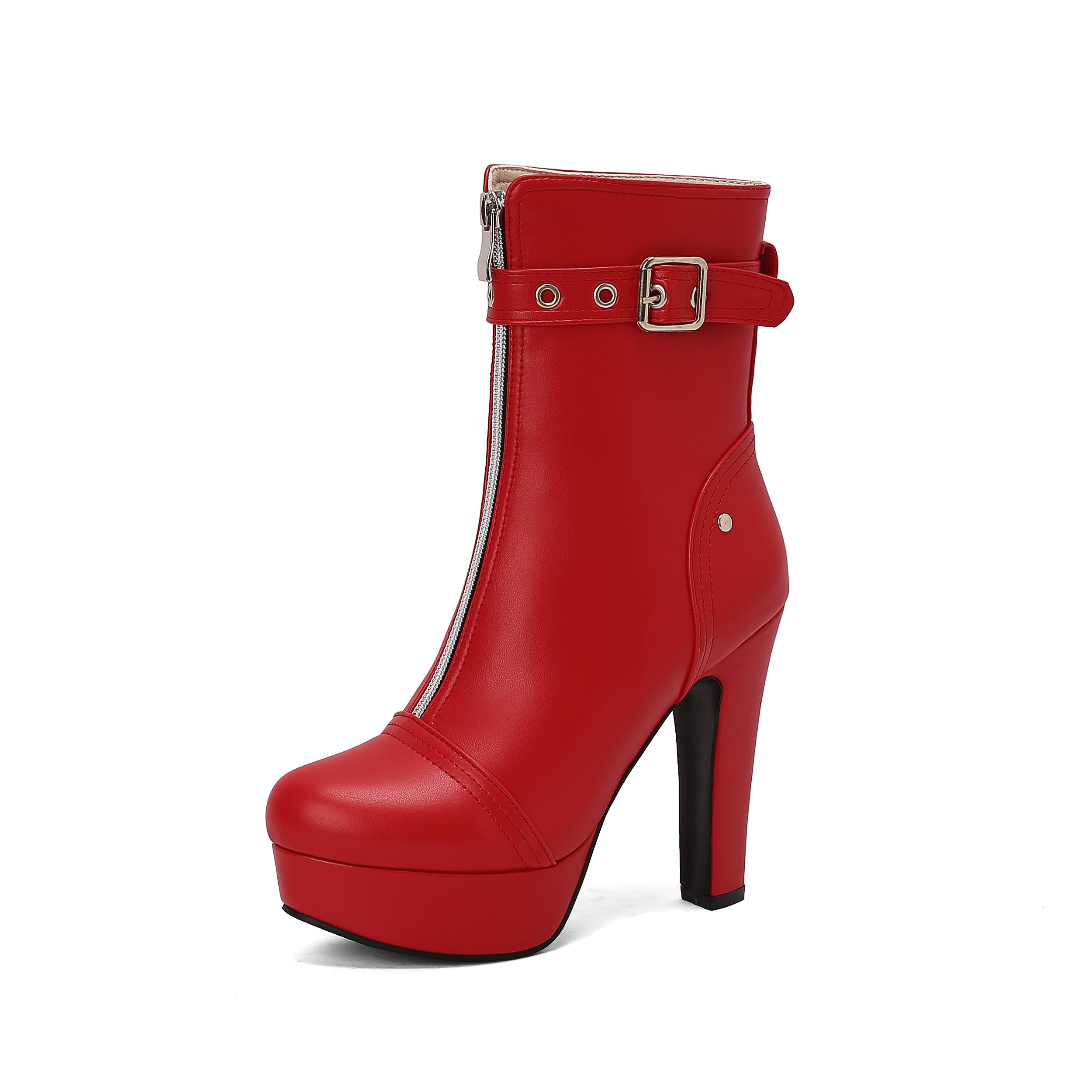 

Женские короткие сапоги на высоком каблуке, сексуальные, в европейском и американском стиле, водонепроницаемые, на толстом каблуке, однотонные, большого размера, на осень и зиму, новые короткие сапоги 38 красный