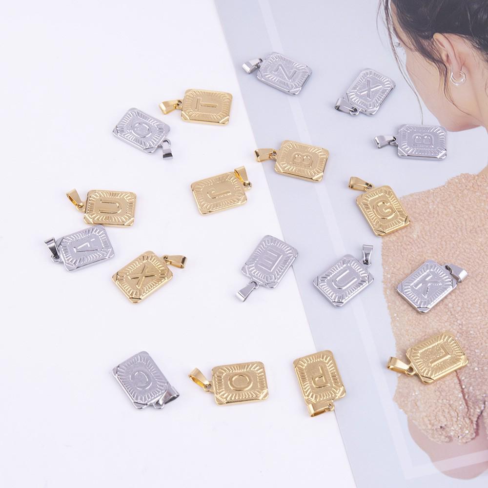 18K Gold Square Stainless Steel Letter Pendant Men's Necklace with Titanium Steel Uppercase Alphabet.