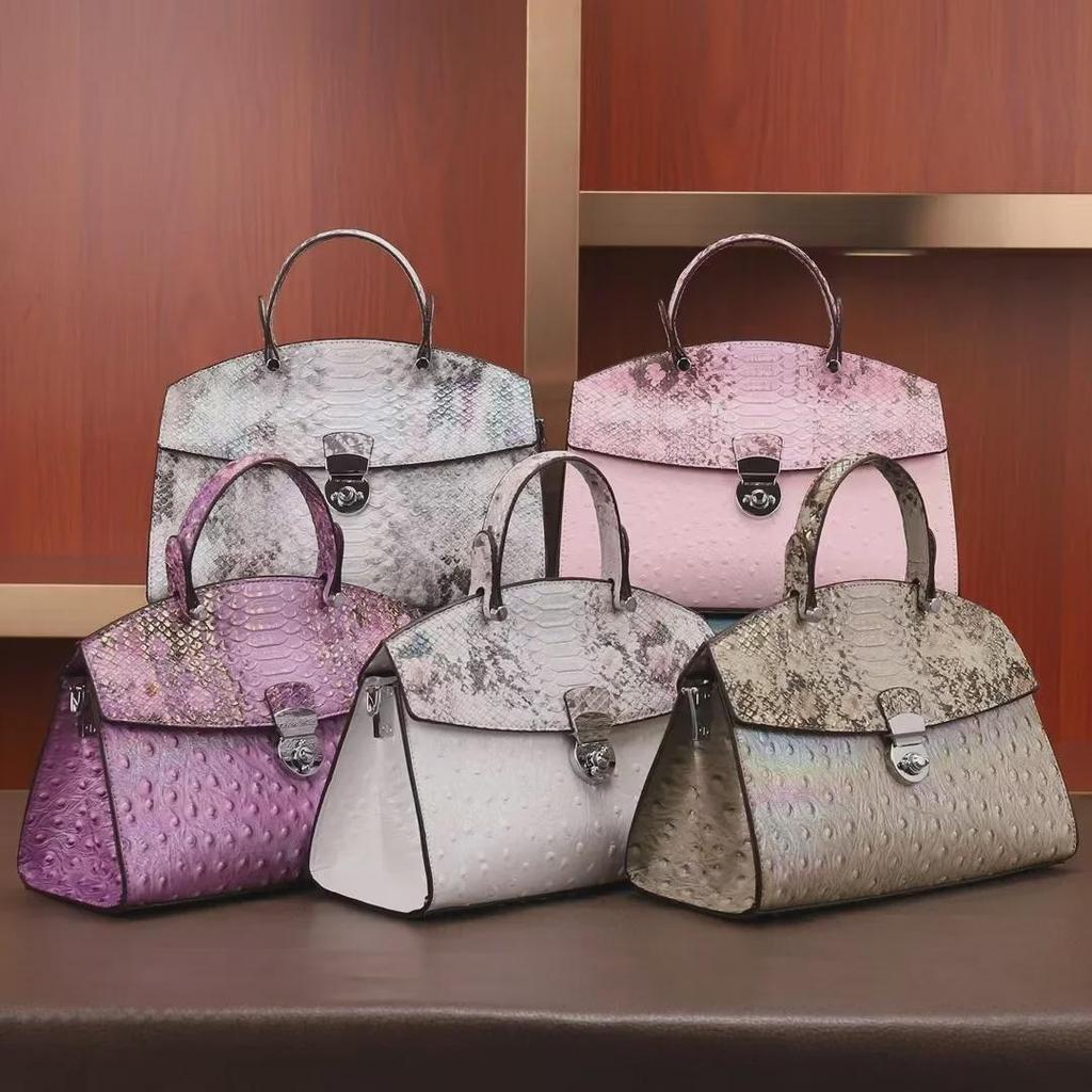 2024 High-End Luxury Ostrich Pattern Leather Shoulder and Messenger Bag for Women