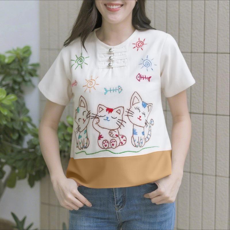 

ZANZEA Женская повседневная летняя блузка с круглым вырезом и коротким рукавом с принтом 5XL хаки