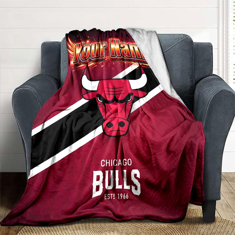 1pc Personalized Name Chicago Bulls Blanket, Gift, for Men and Women, Soft Blanket, Good for Sofa Bed Couch Travel, Lightweight Flannel Blanket