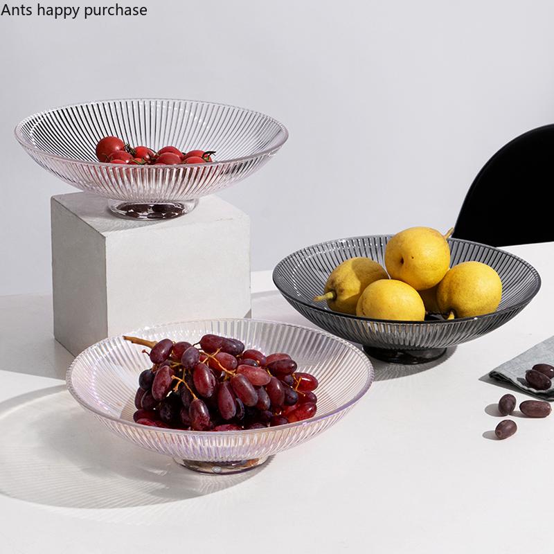 Glass Fruit Plate Tall Feet Transparent Glass Plate Snack Tray Dishes Dessert Bowl Cake Pan Fruit Salad Bowl Decorative Plates