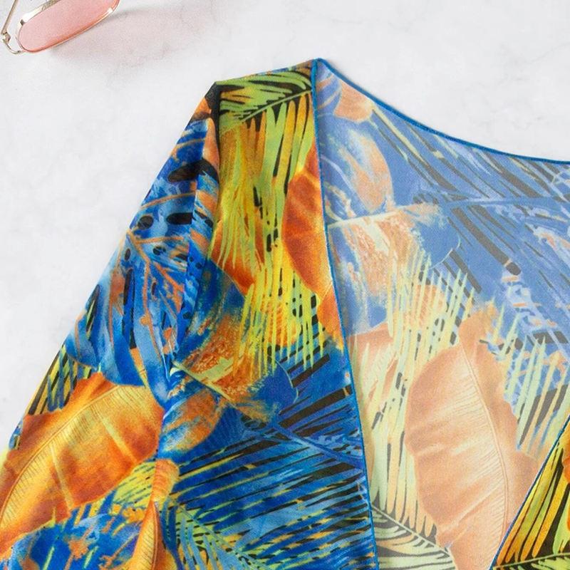 Women's Split Three Piece Set Printed Net Red Tie Dyed Lace Up Drawstring Swimsuit Bikini Sets