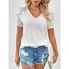 Summer Short Sleeve Hollow Lace V-neck Women Blouse Loose Casual T-shirt Short Sleeved Office Top Loose Fashion Elegant Solid Color Shirt Clothing