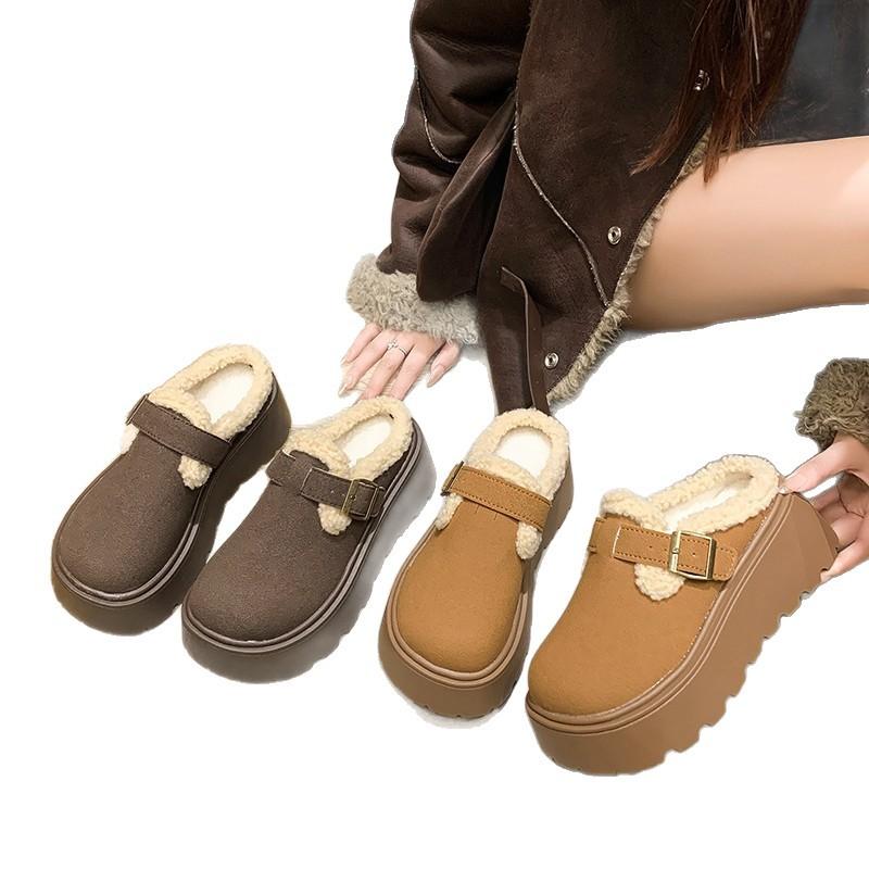 Snow Boots Cotton Shoes 22 New Warm Autumn and Winter Piled Thickened Heightening Cotton Shoes Winter Half Drag