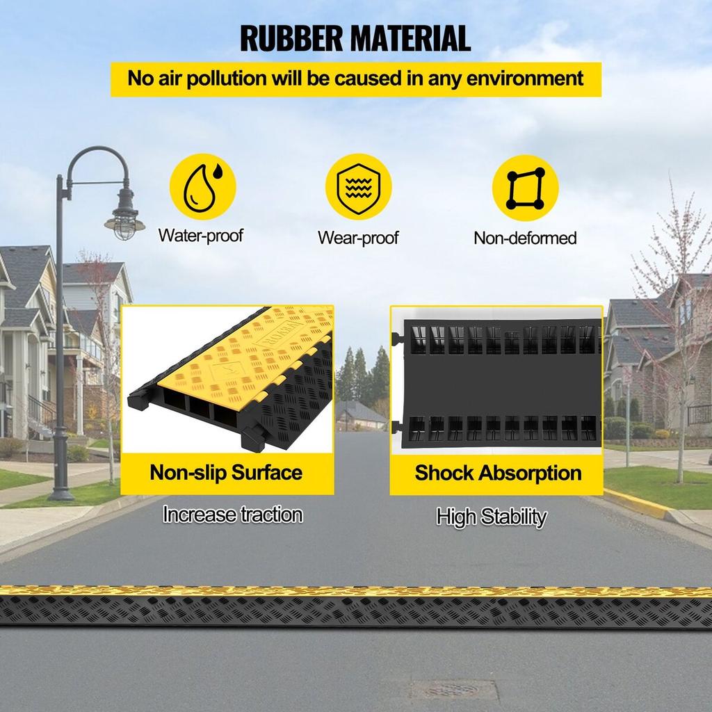 3 Channel Rubber Cable Protector Ramp Heavy Duty Cable Wire Cord Cover Ramp Speed Bump Driveway Hose Cable Ramp Protective Cover