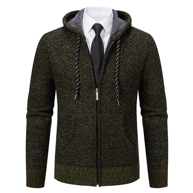 

Men s Hooded Cardigan Sweater - Plus Velvet Knitwear for Fall & Winter M